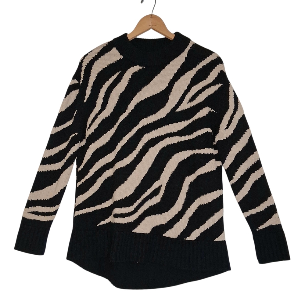 Tuckernuck Wool Lynx Crew Neck Zebra Sweater Sz Med Black Tan